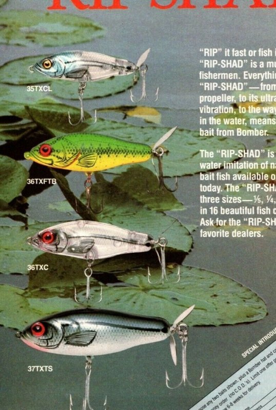 1988 Bomber Rip Shad  Fishing Lure print Ad Old Fishing Lures