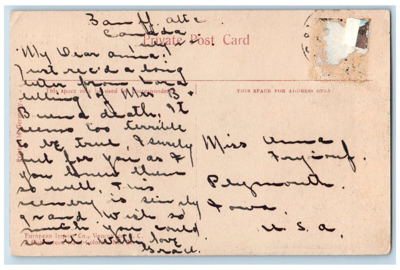 Banff Alberta Canada Postcard Cascade Mountain c1930's Vintage Posted