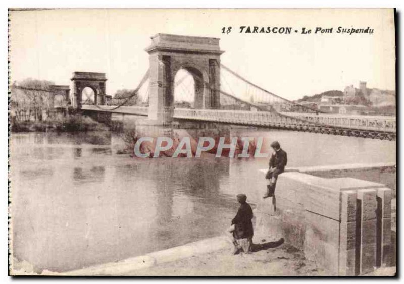 Old Postcard Tarascon Suspension Bridge Children