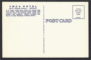 Chicago IL YMCA Hotel and Downtown Map 1950s Linen Postcard