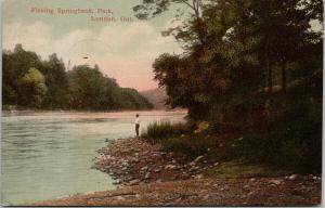 Fishing Springbank Park London Ontario ON Red Star News c1908 Postcard F5
