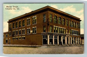 Columbia City IN-Indiana, Masonic Temple, Dry Good Store, Vintage Postcard