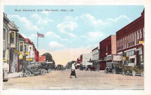A40/ Blackwell Oklahoma Ok Postcard c1920 West Blackwell Avenue Stores Autos
