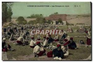 Old Postcard Militaria Scenes of maneuver troops at rest