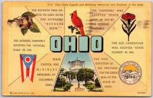 1951 Ohio State Capital In McKinley Memorial Emblems Of State Posted Postcard
