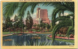 1930s LOS ANGELES CALIFORNIA ELKS CLUB MacARTHUR PARK LINEN POSTCARD 42-189