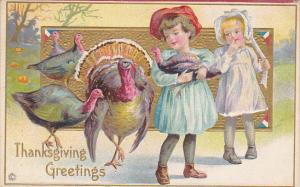 Thanksgiving Greetings Young Children With Turkeys