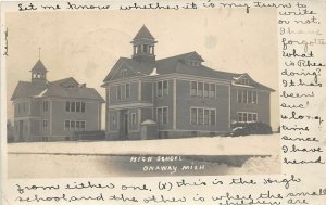 J7/ Onaway Michigan RPPC Postcard c1910 High School Building 227