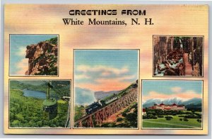 White Mountains New Hampshire~5 Views of Scenery~Vintage Linen Postcard