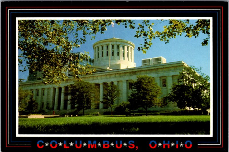 Columbus OH statehouse bold patriotic vintage postcard