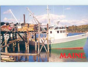 Unused 1980's FISHING BOAT UNLOADING South Bristol Maine ME hn3431@
