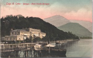 Italy Lago di Como Bellagio Hotel Grande Bretagna Vintage Postcard 04.14