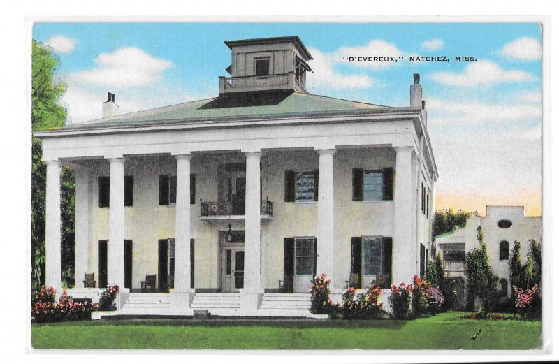 D'Evereux Historic 1840 Mansion Natchez Mississippi Vintage Kropp Postcard