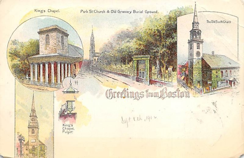 Greetings from Boston Boston, Mass., USA Patriographic Unused big crease, sma...