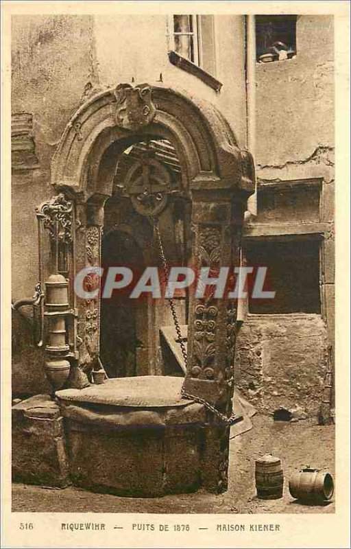 Old Postcard Riquewihr wells 1576 house kiener