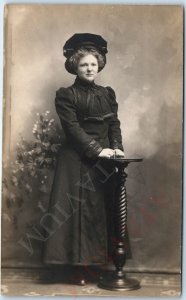 c1910s Young Lady RPPC Big Weird Hat Real Photo PC Classy Woman Portrait A171