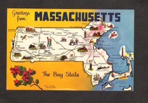 MA Greetings From Mass Massachusetts State Map Boston, Worcester, Cape Cod