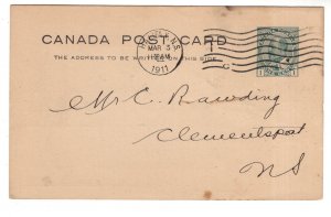 Canada Postal Stationery Postcard 1 Cent Edward, Used 1911 Nova Scotia Chronicle