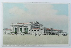 VINTAGE 1919 POSTCARD UNION PASSENGER STATION KANSAS CITY MO depot train railway