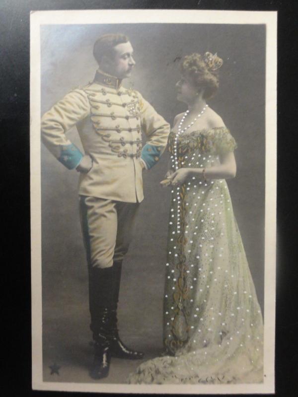 French Romance (2) Officer & Lady, GLAMOUR Hand Coloured RP c1905 by Star 110515