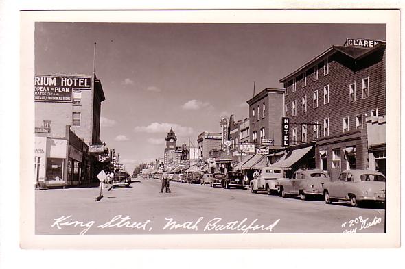 Real Photo, King Street,  Hotels, Clock Tower, North Battleford, Saskatchewan