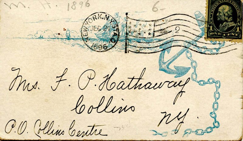 Will passing ships please forward letters.(Mailbox at Sea) PM 1896 (has a t...