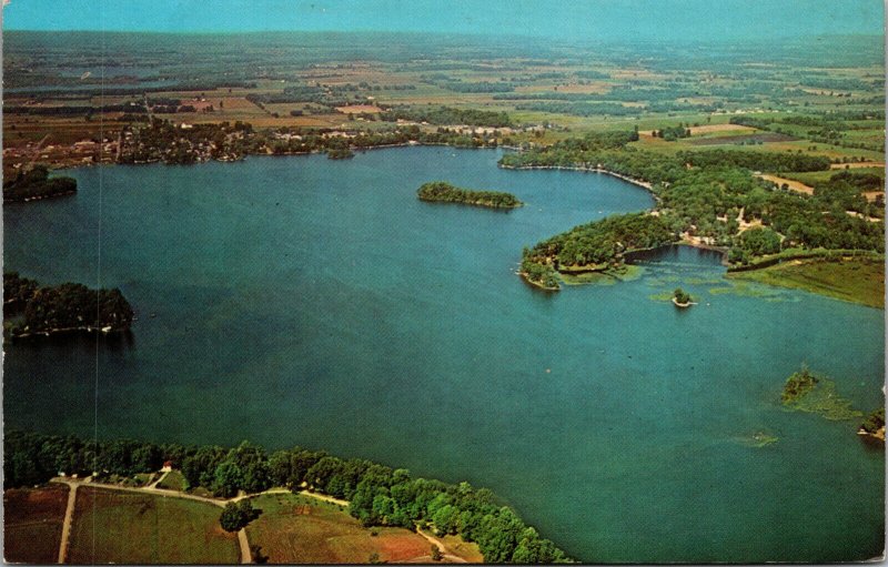 Vtg 1960s Webster Lake Aerial View North Webster Indiana IN Unused Postcard
