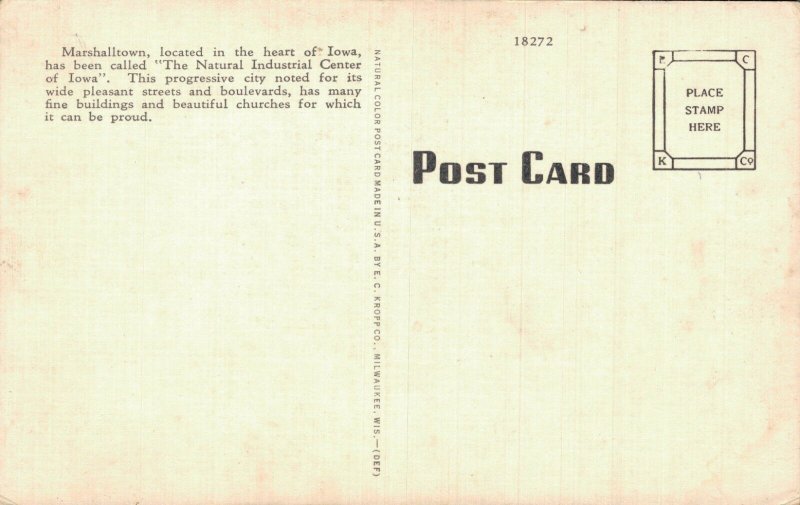 USA High School and Junior College Marshalltown Iowa Linen Postcard 07.69
