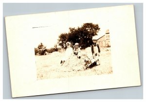 Vintage Early 1900's RPPC Children on the Farm Photo Postcard UNPOSTED - ERROR