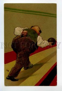 491117 Bald man play BOWLING Sport Vintage embossed PFB postcard #8372