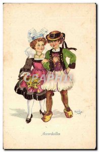 Postcard Old Accordailles Folklore Costume Headdress Bretragne