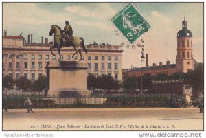 France Lyon Place Bellecour La Statue de Louis XIV et l'Eglise de la Cha...