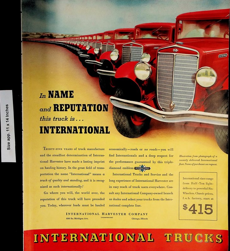 1937 International Trucks Red Harvester Company Vintage Print Ad 5901