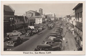 Real Photo Postcard Third Avenue in San Mateo, California~107280