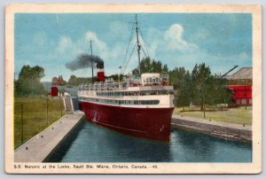 Noronic At The Locks Sault Ste Marie Ontario Canada Steamer Steamship Postcard