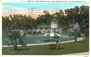 Vintage Postcard 1935 Ponce De Leon Springs Hotel Rooms Swimming Pool Florida FL