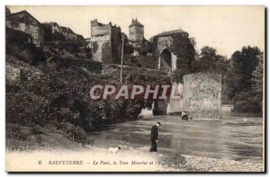 Old Postcard Chateau Sauveterre Bridge the Monreal Tower and church