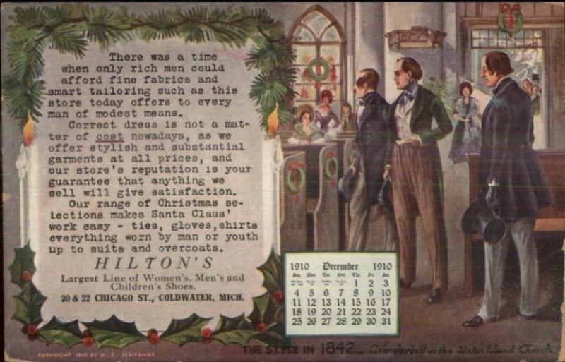 Coldwater MI Hilton's Clothing Store 1910 Calendar Advertising Postcard