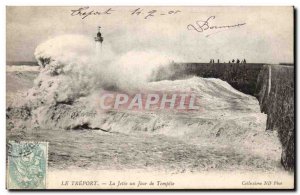 Postcard Old Treport the pier one day storm