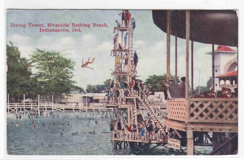 Diving Tower Riverside Beach Indianapolis IN postcard