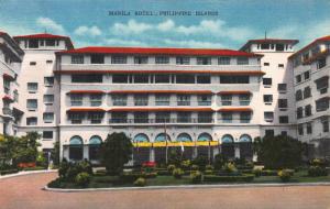 Manila Hotel, Philippine Islands., Early Linen Postcard, Used