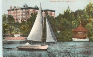 Postcard California Los Angeles Westlake Park Snail boat Newman CA24-440