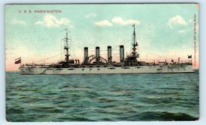 USS WASHINGTON US NAVAL SHIP (Armored Cruiser)  c1907 E Muller Postcard