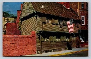 The Paul Revere House Boston Massachusetts US Flag Vintage Postcard 1648