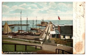 Antique Old Harbor and Breakwater, Boats, As-Is Shape, Block Island, RI Postcard