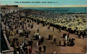 Postcard NY Coney Island View of Boardwalk and Beach Amusement Park C.1910 E1