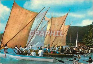 Modern Postcard Martinique skiffs racing at Marin departure of a race to the ...
