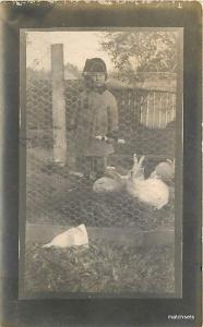 1910 Frame Like Little girl with rabbits KANSAS CITY, KANSAS Postcard RPPC 2198