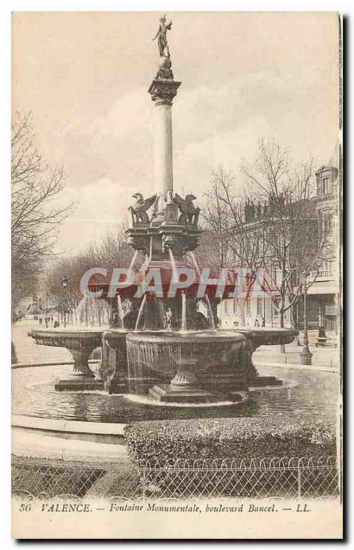 Old postcard Valencia Monumental Fountain Boulevard Bancel