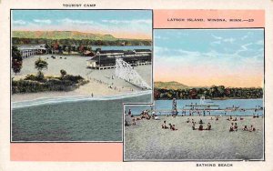 Tourist Camp Beach Latsch Island Winona Minnesota 1930s postcard